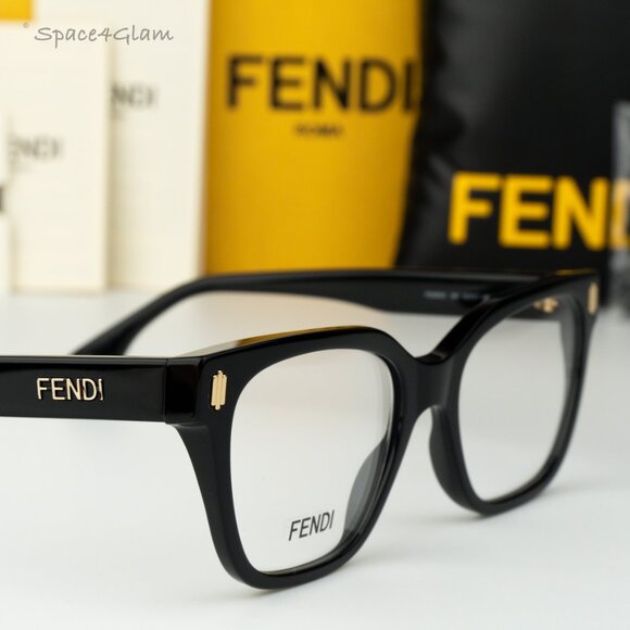BRAND NEW Fendi FE50055I BOLD 001 Shiny Black Demo Unisex Geometric Eyeglasses - Picture 1 of 8